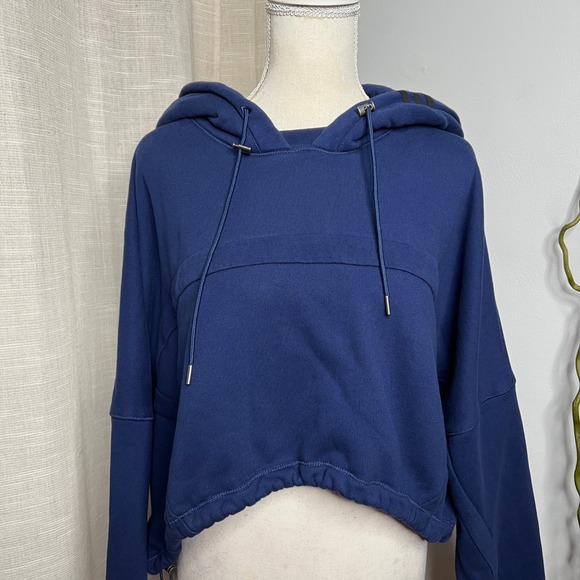 Adidas x Ivy Park Cropped Hoodie Sweatshirt Workout Blue Women's Size Medium - Picture 3 of 10